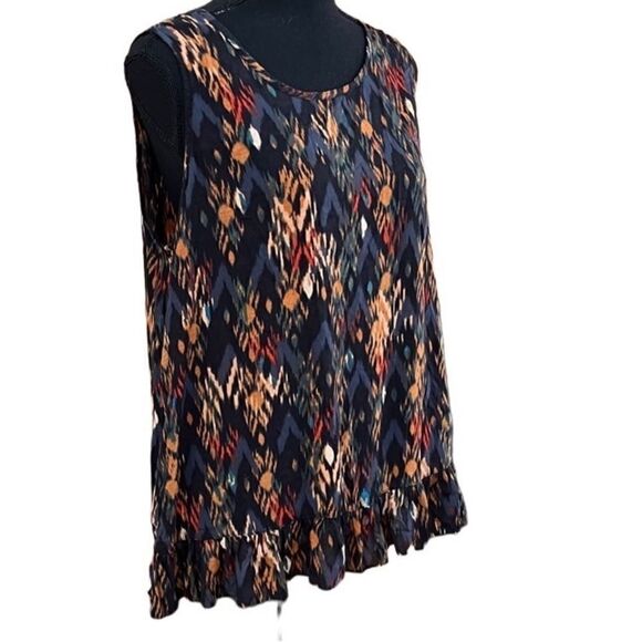 Beachlunchlounge sleeveless abstract print top with ruffled bottom hem size L. - Picture 6 of 9